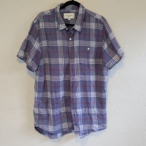 Blue plaid short-sleeve button-up